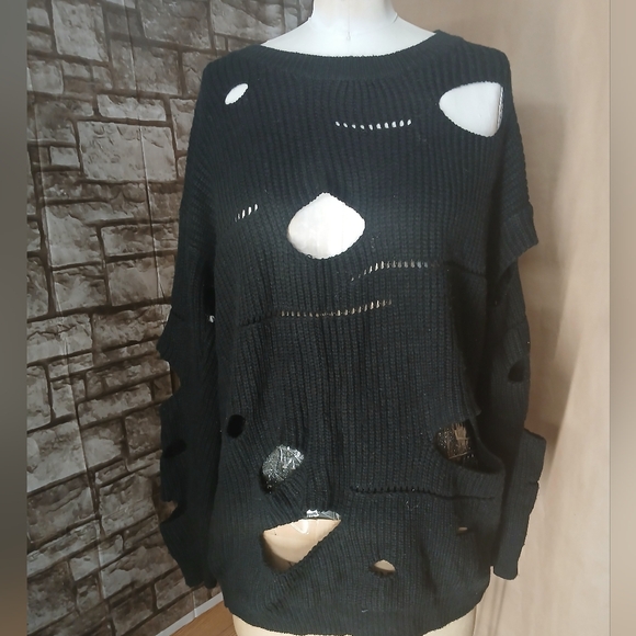 Hendi Black Distressed Women's Sweater - Picture 1 of 8